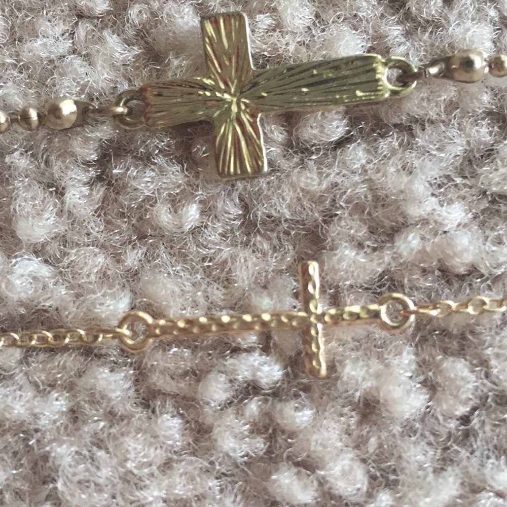 Gold cross necklace and bracelet